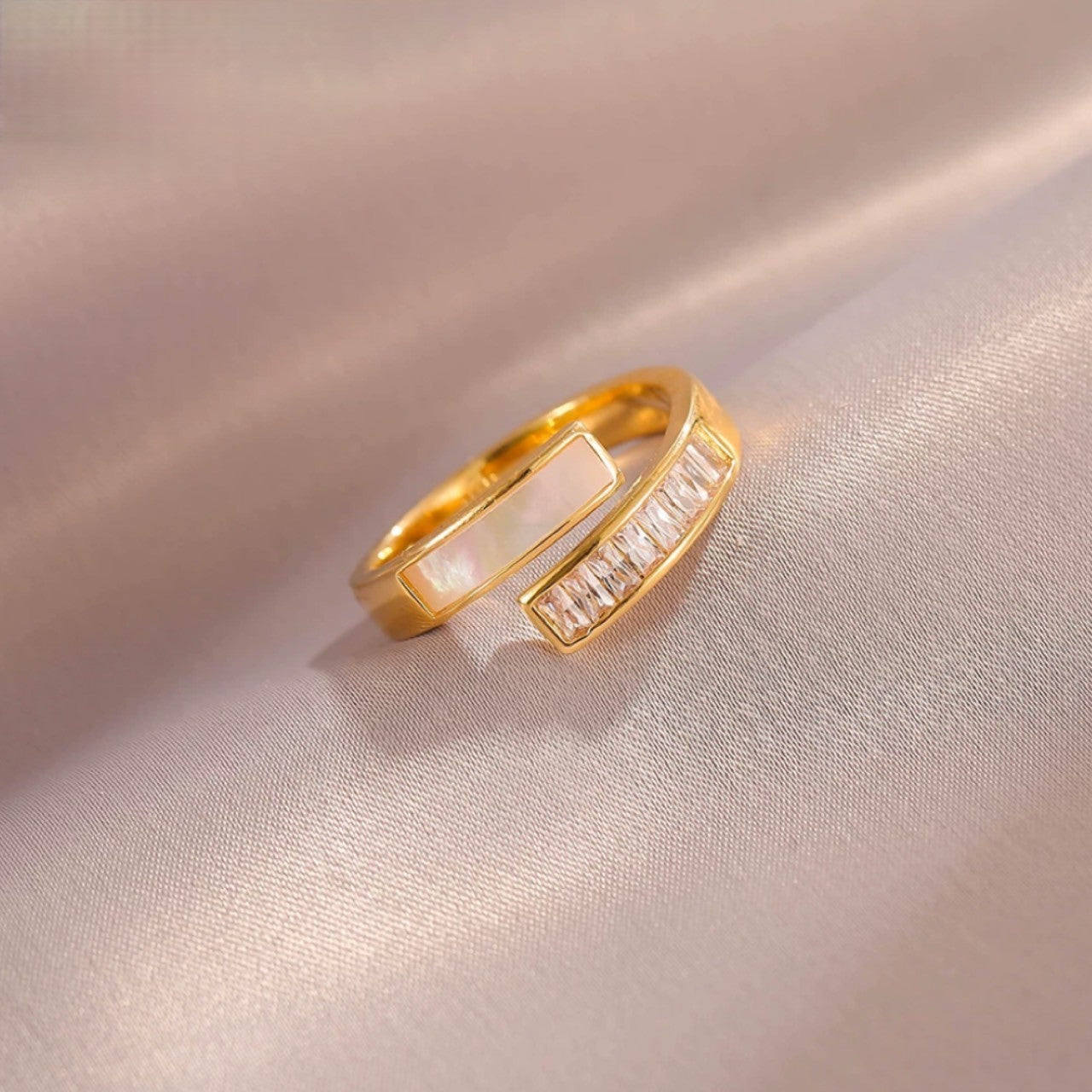 white & gold open ring