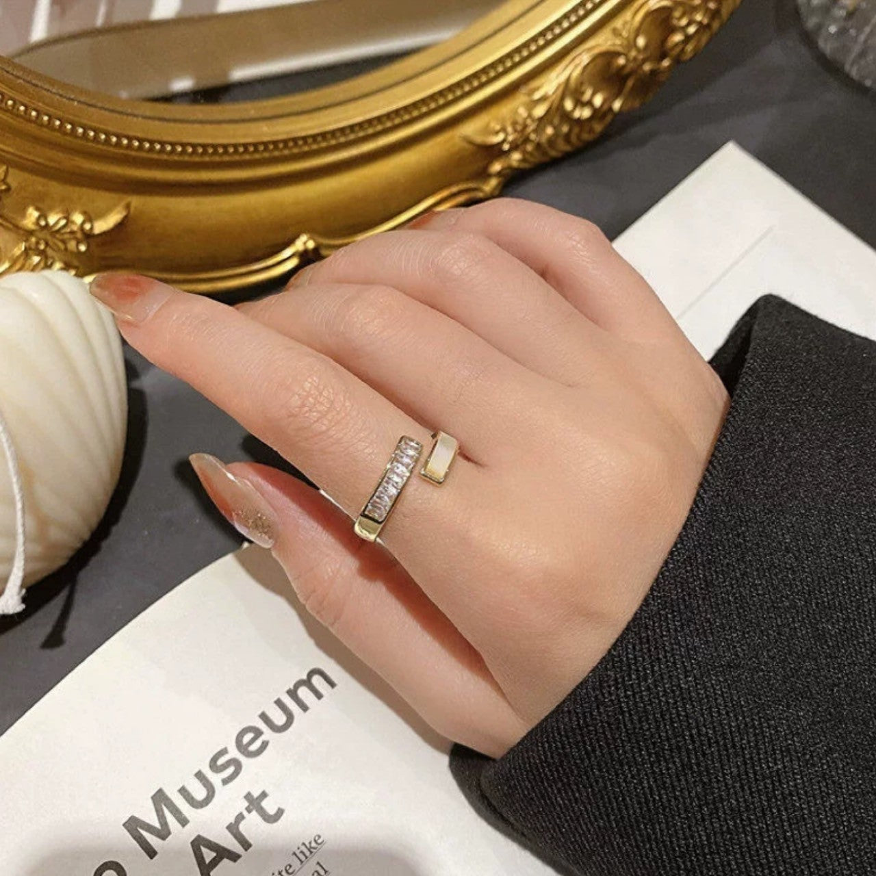 white & gold open ring