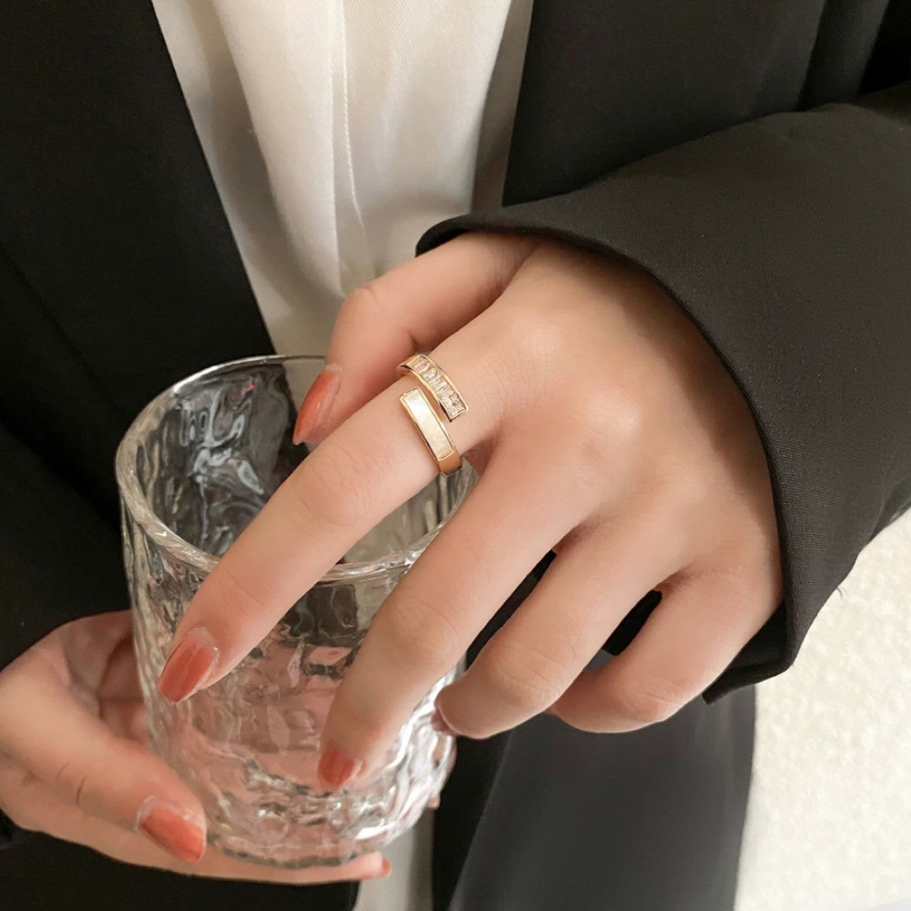 white & gold open ring