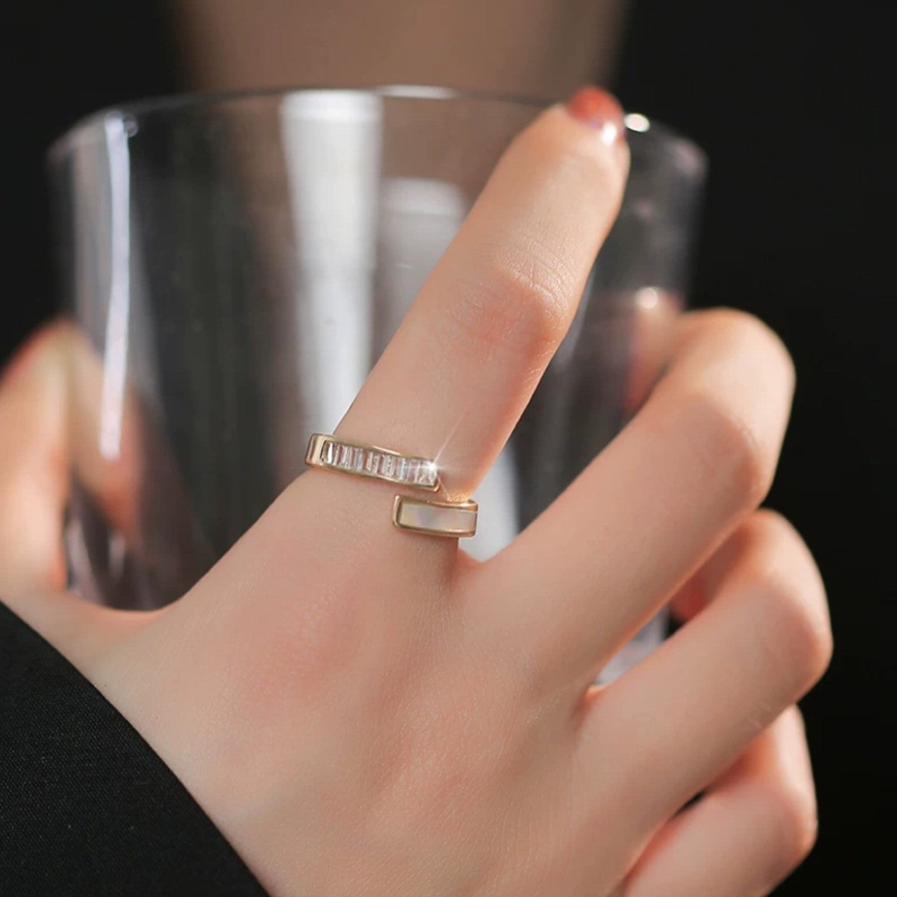 white & gold open ring