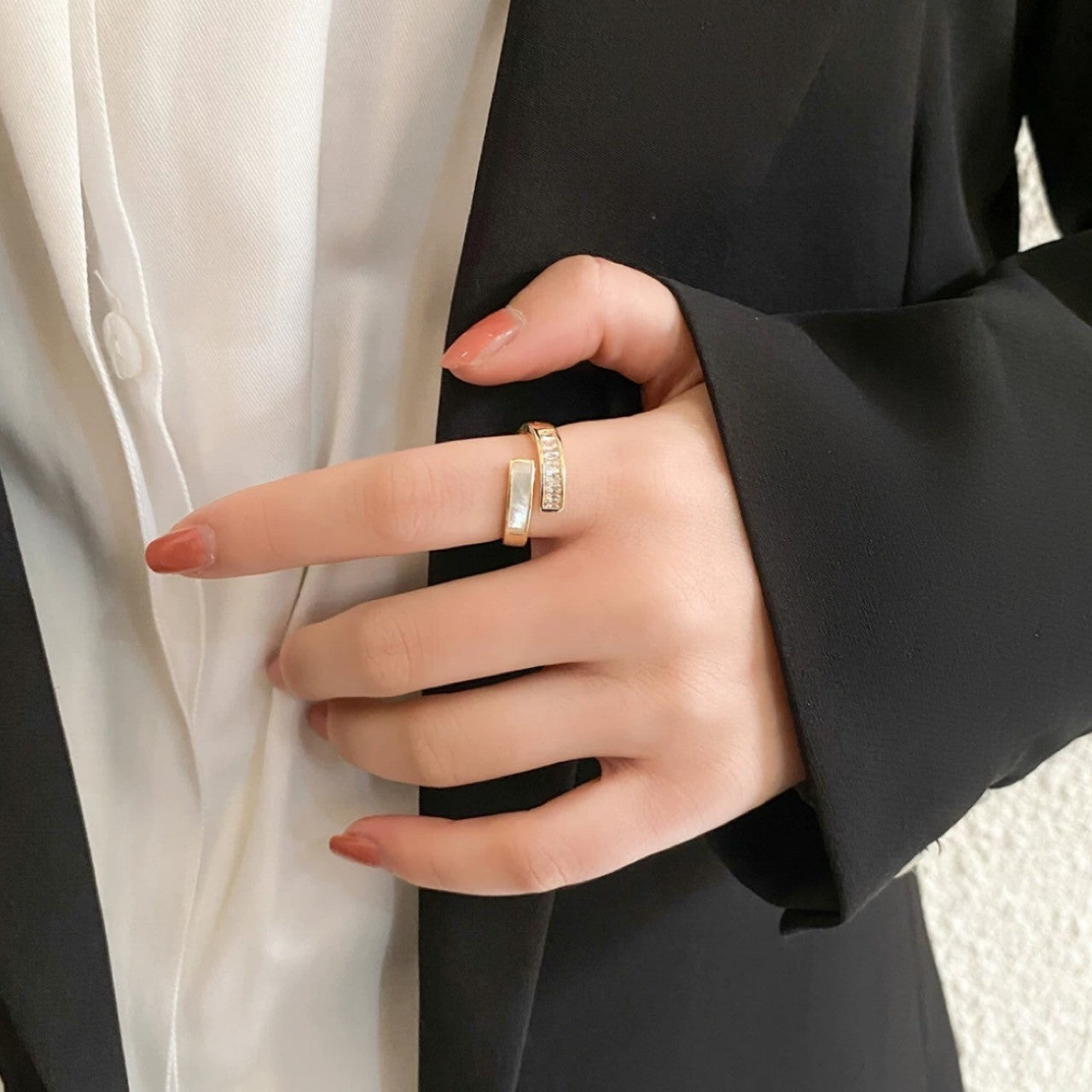 white & gold open ring