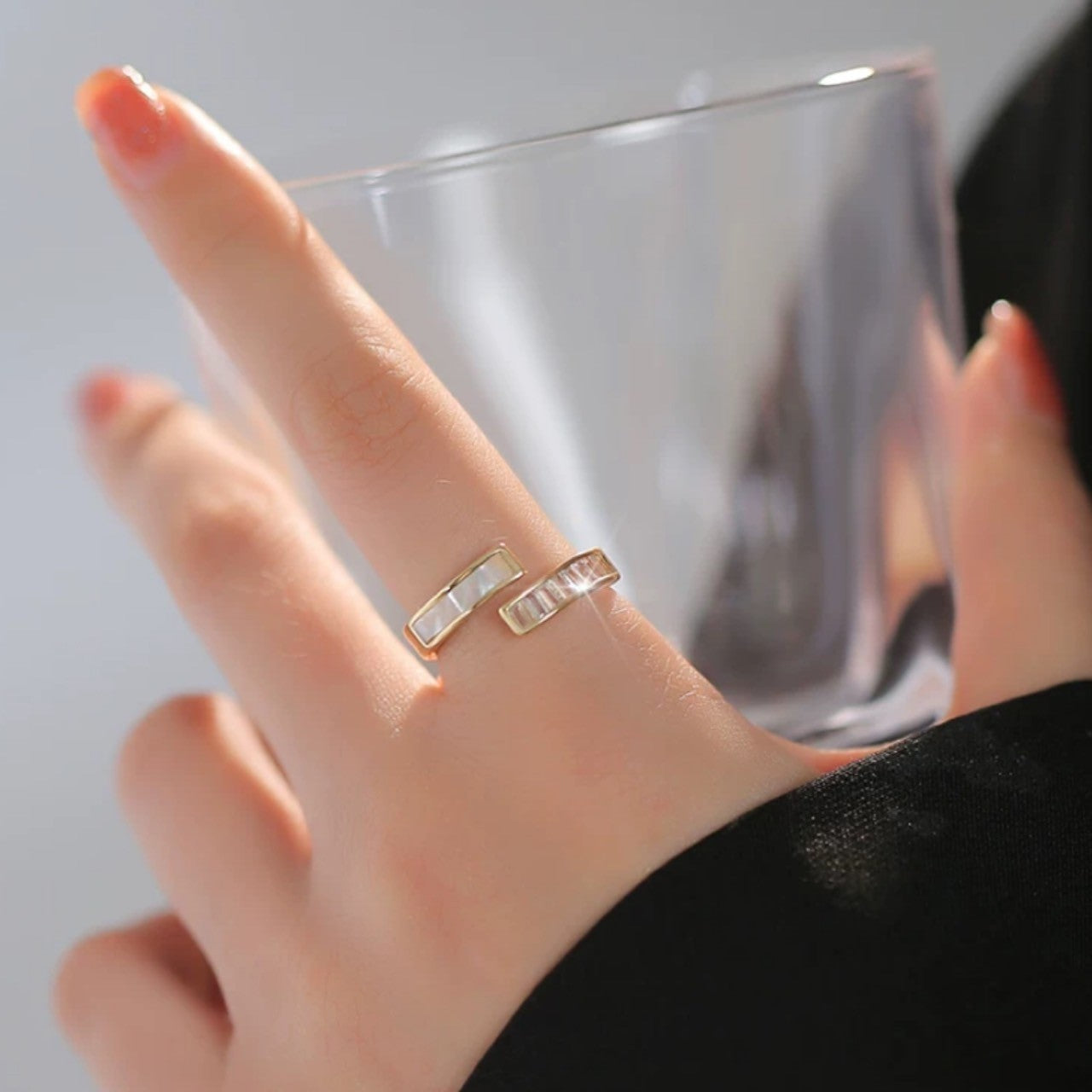 white & gold open ring