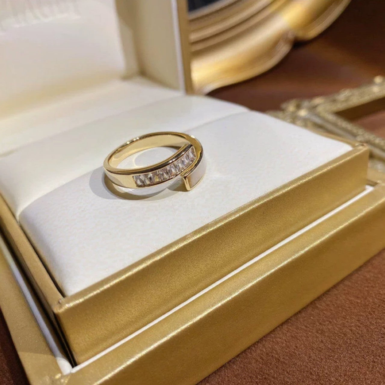 white & gold open ring