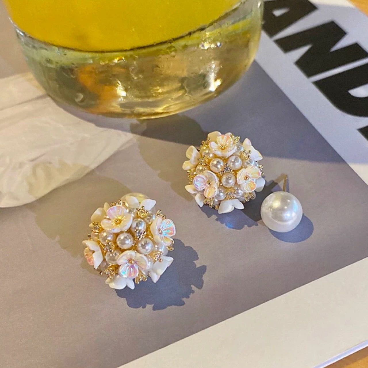 flower bouquet & pearl pierce