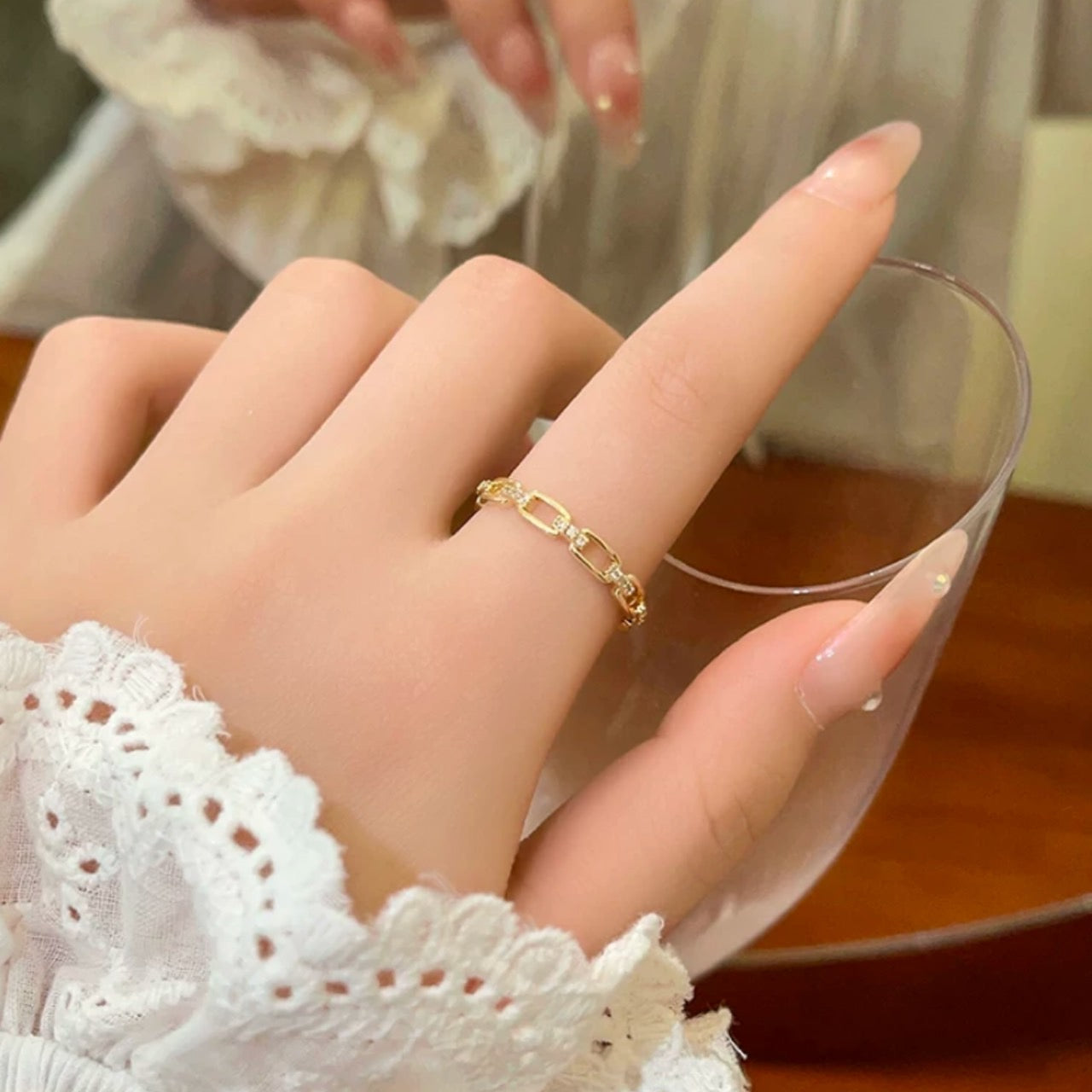 gold dainty chain ring