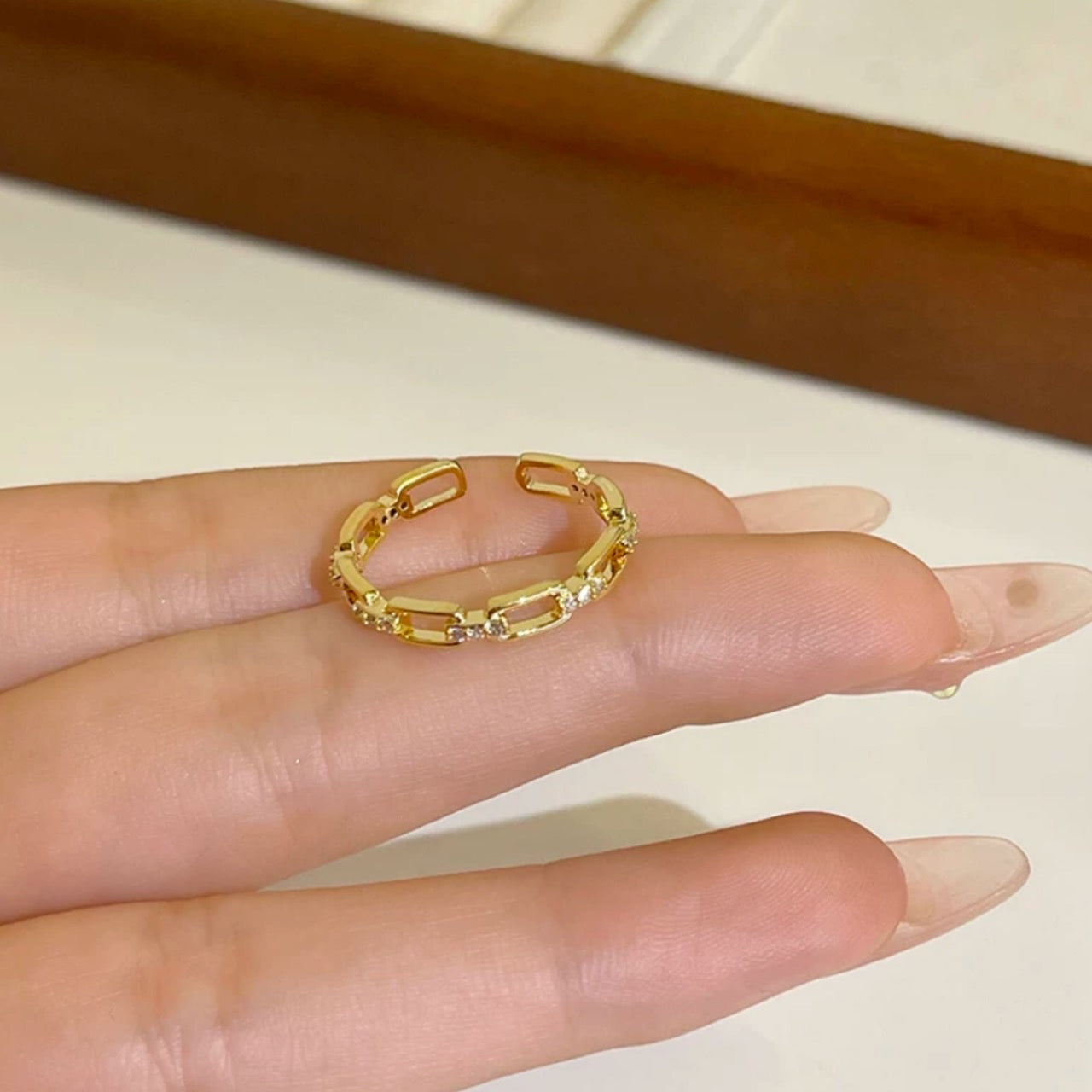 gold dainty chain ring