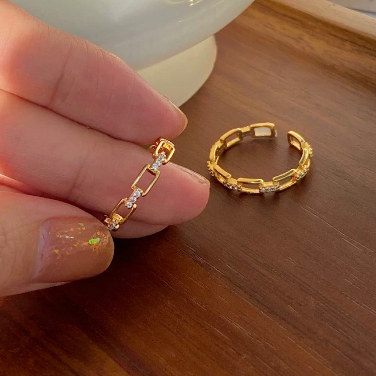gold dainty chain ring