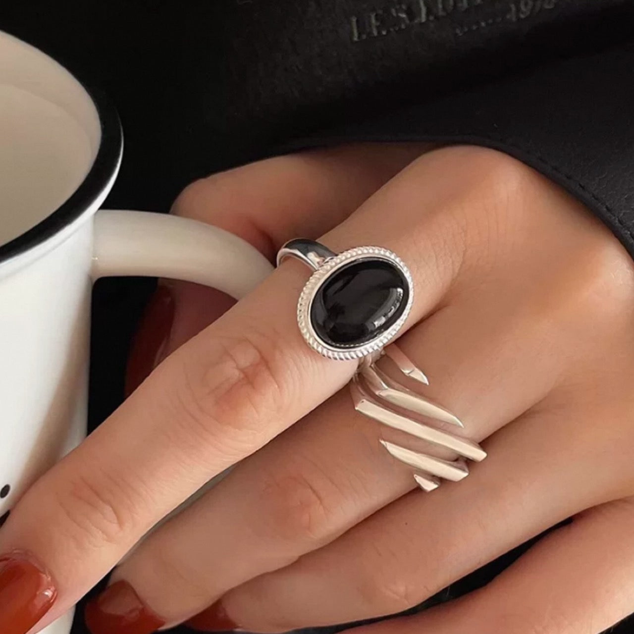 multi layer ring & black stone ring