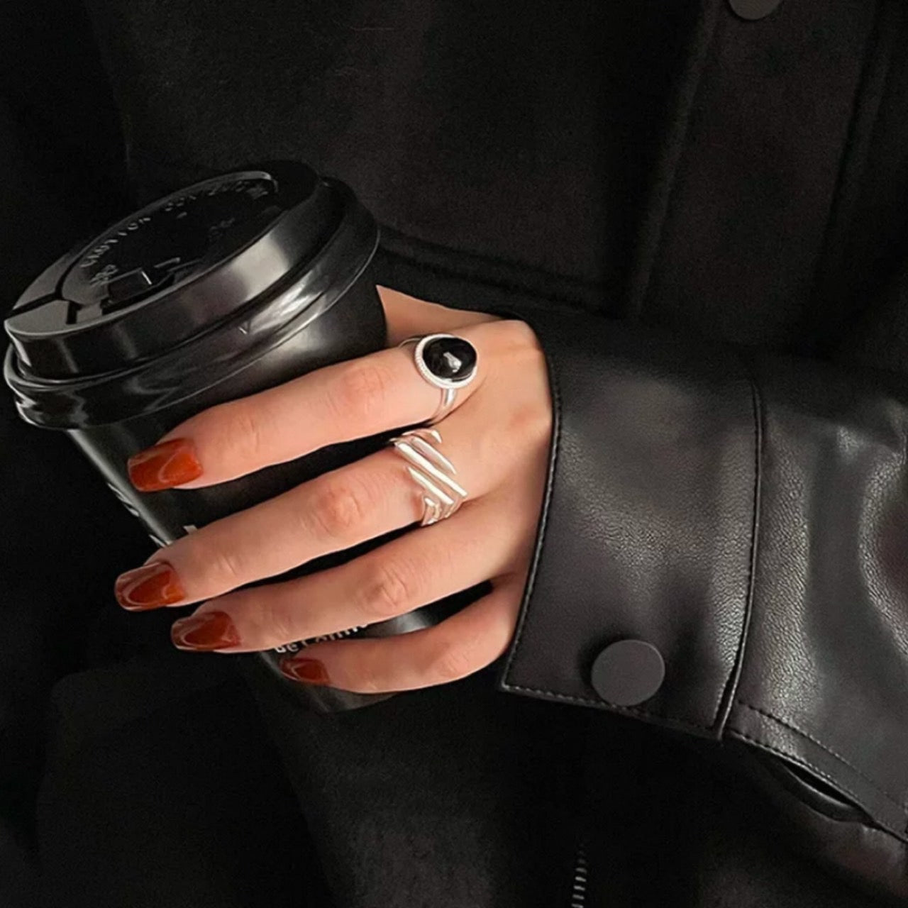 multi layer ring & black stone ring