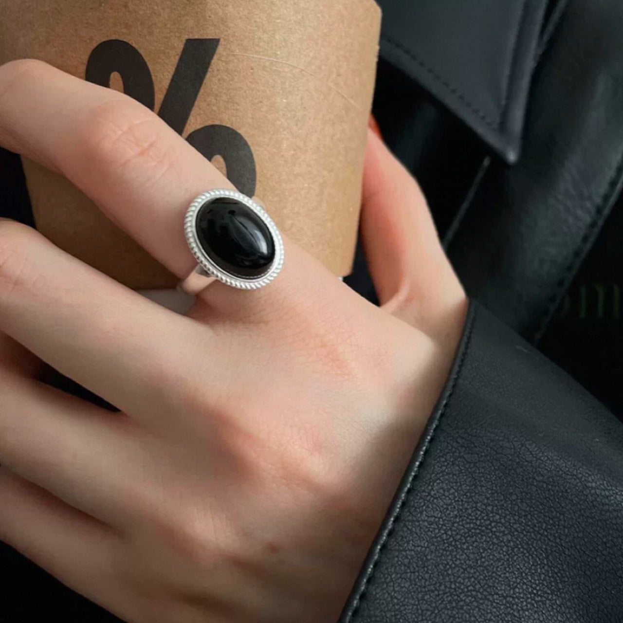 multi layer ring & black stone ring