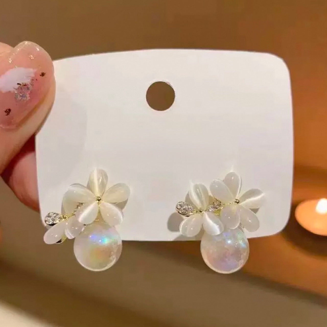 white flower pearl pierce