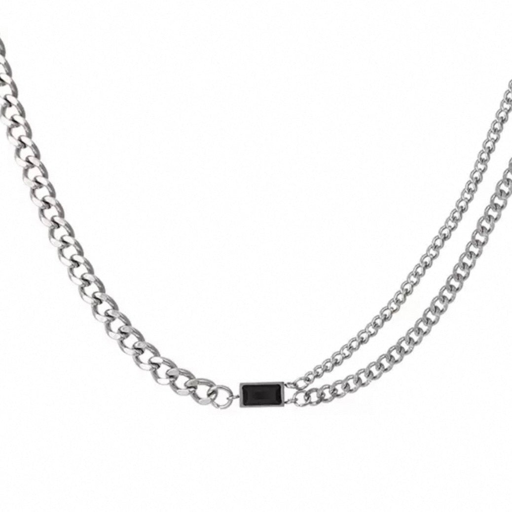 black stone & chain necklace