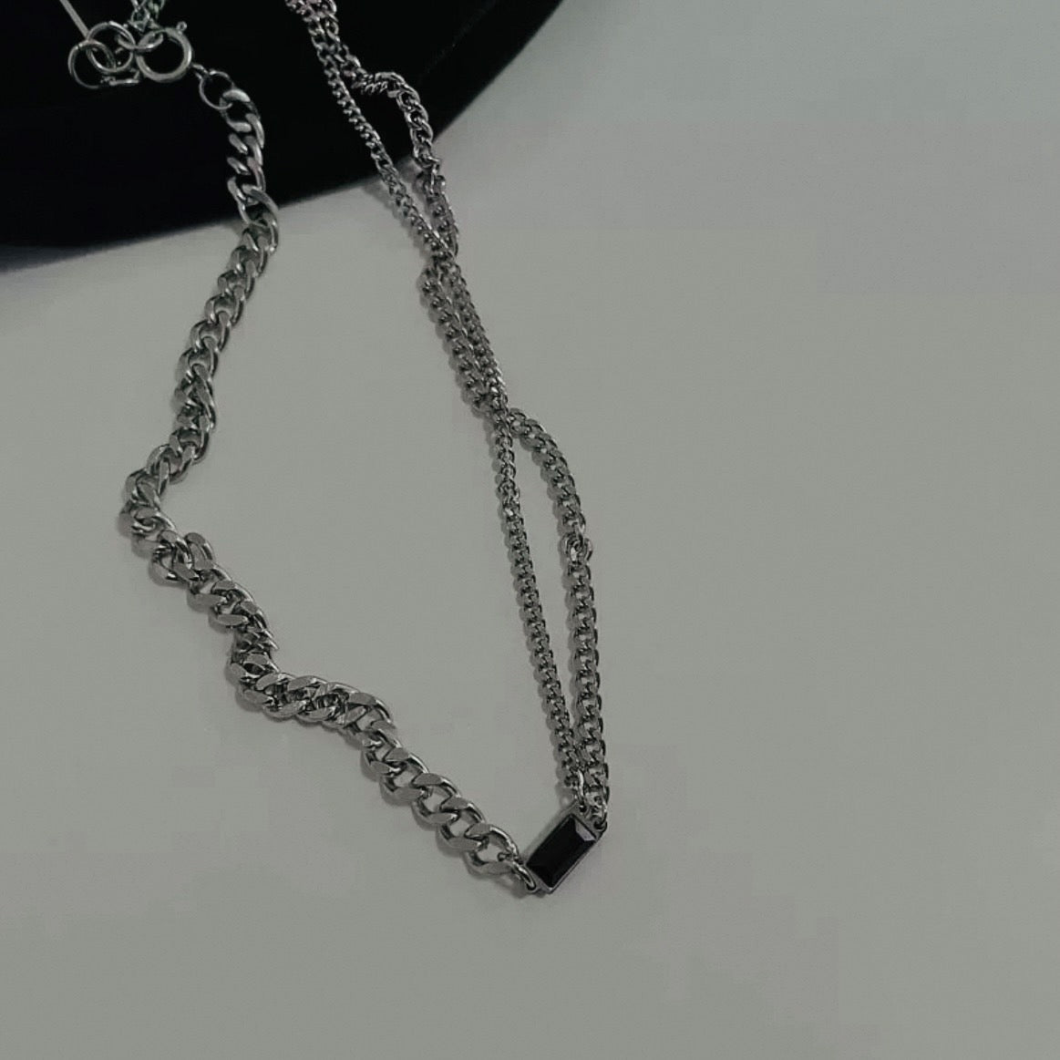 black stone & chain necklace