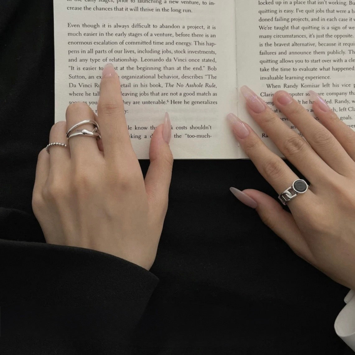 black circle ring & line Z ring & ballchain ring