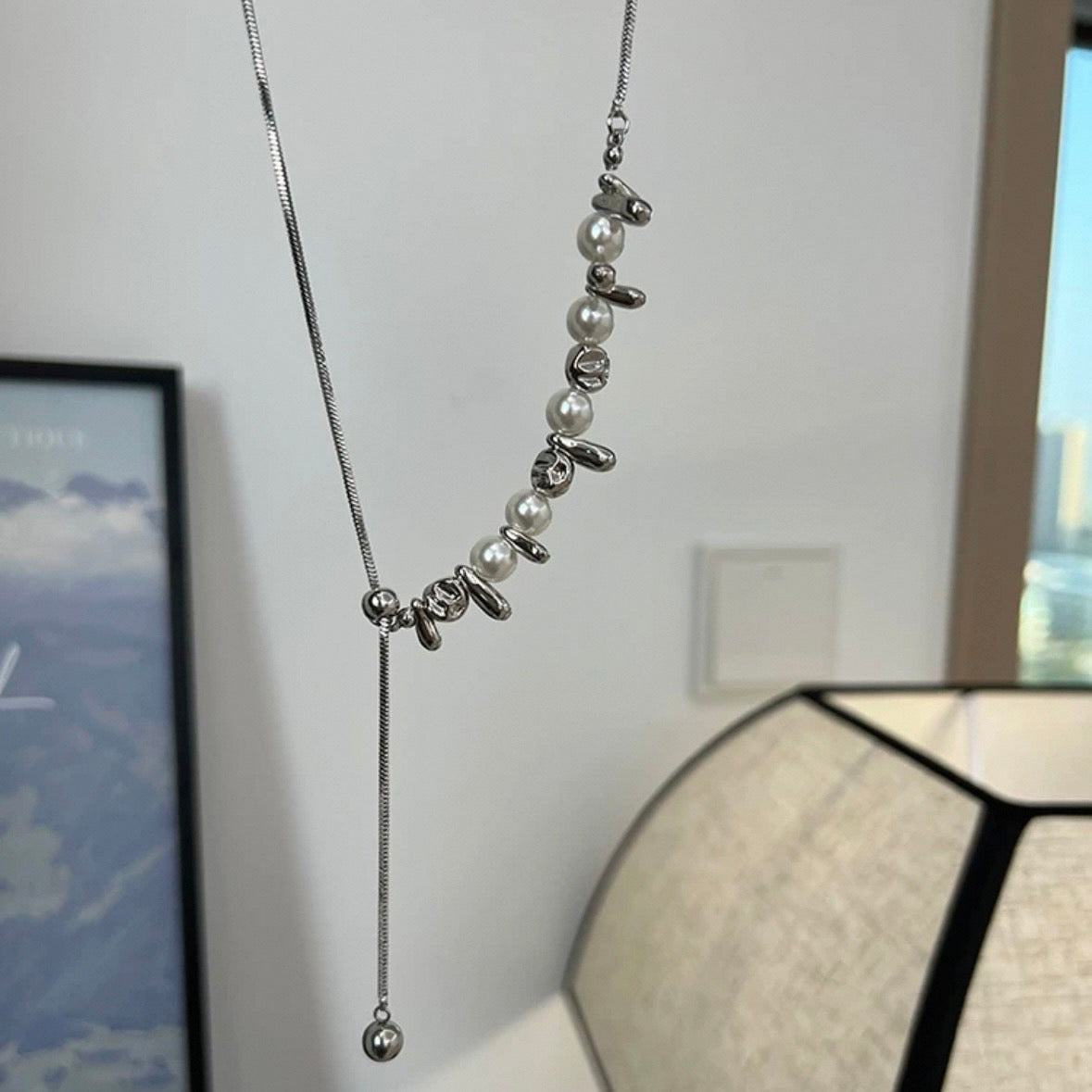 silver wave pearl necklace