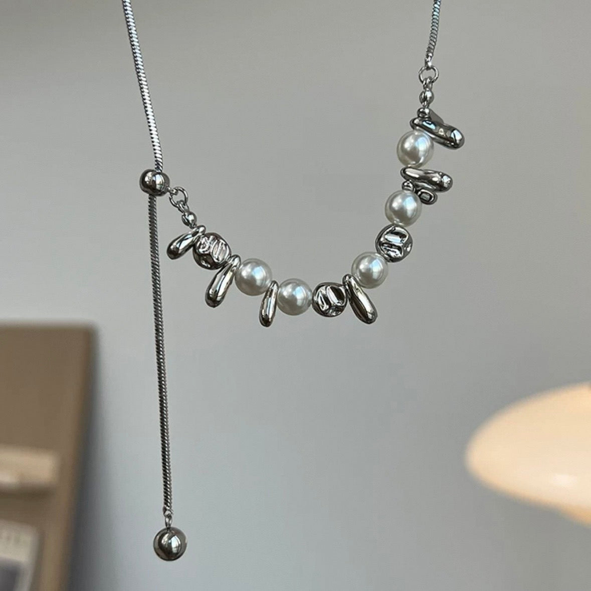 silver wave pearl necklace