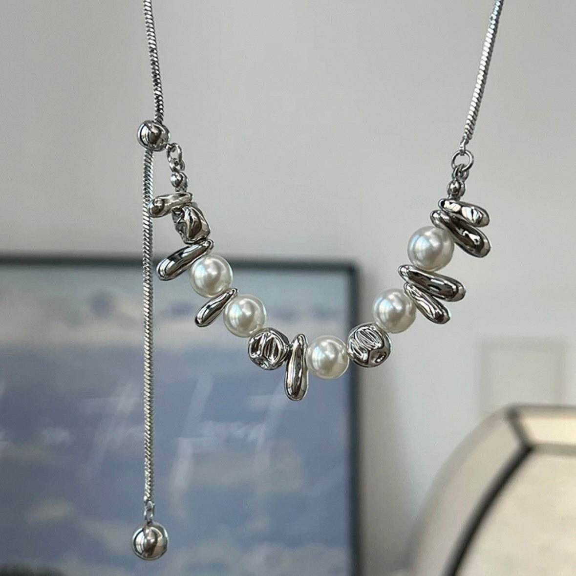 silver wave pearl necklace