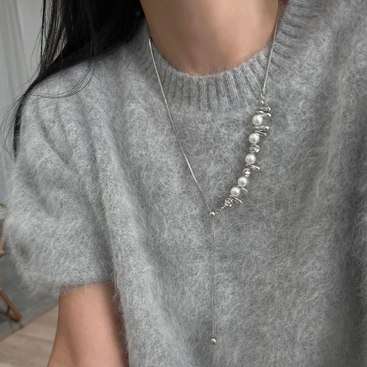 silver wave pearl necklace
