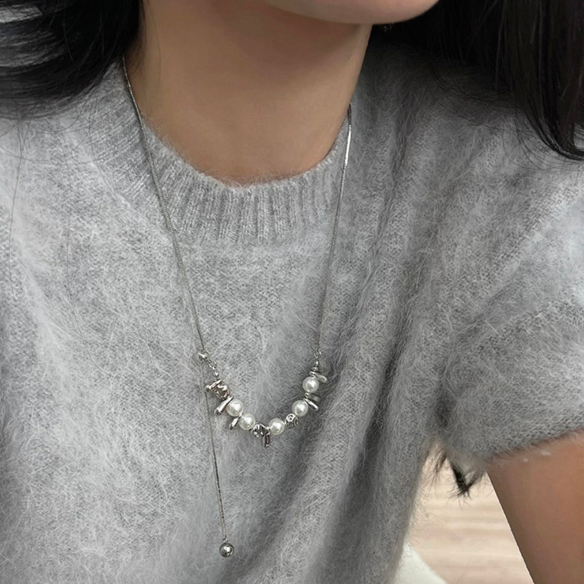 silver wave pearl necklace