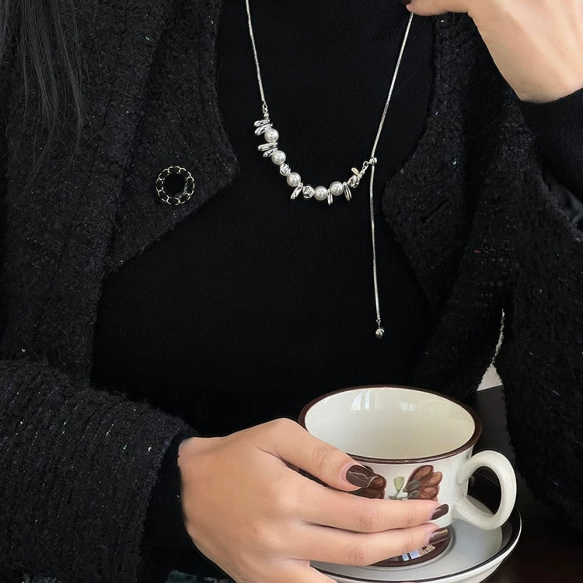 silver wave pearl necklace