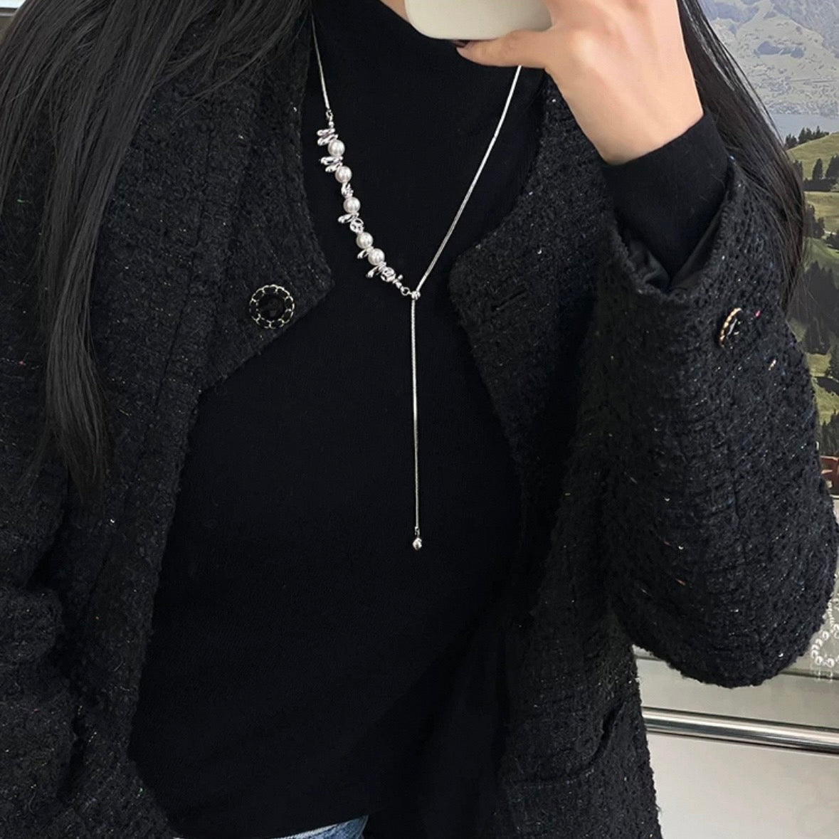 silver wave pearl necklace