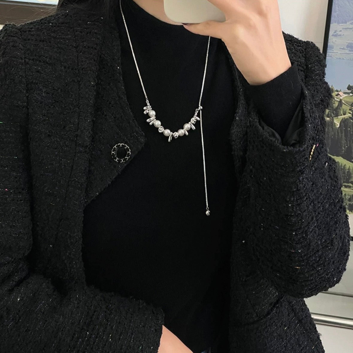 silver wave pearl necklace