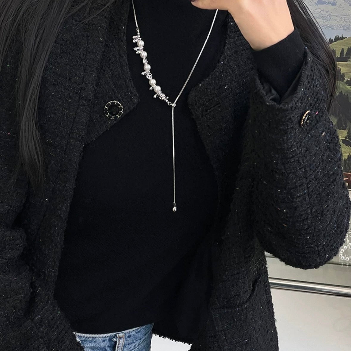 silver wave pearl necklace