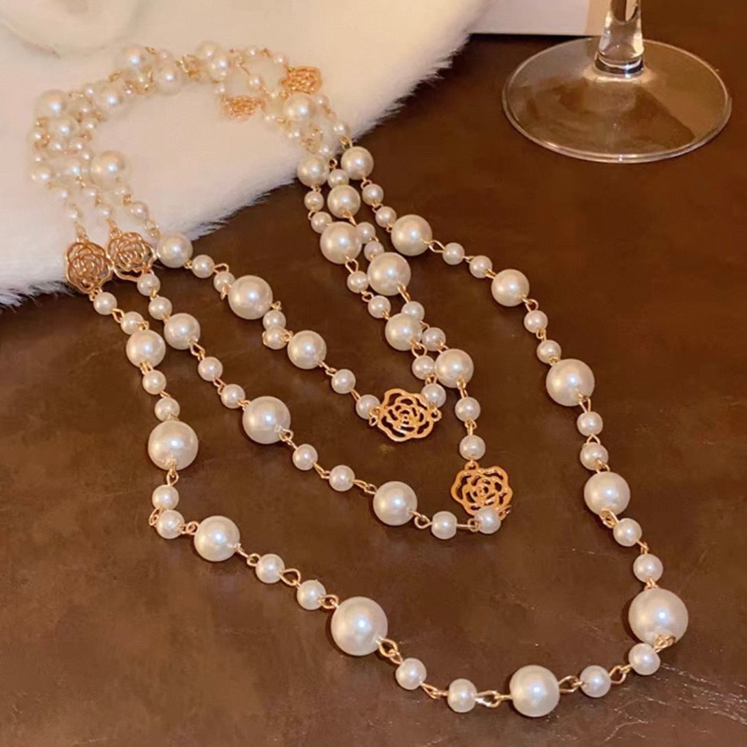 super long rose pearl necklace
