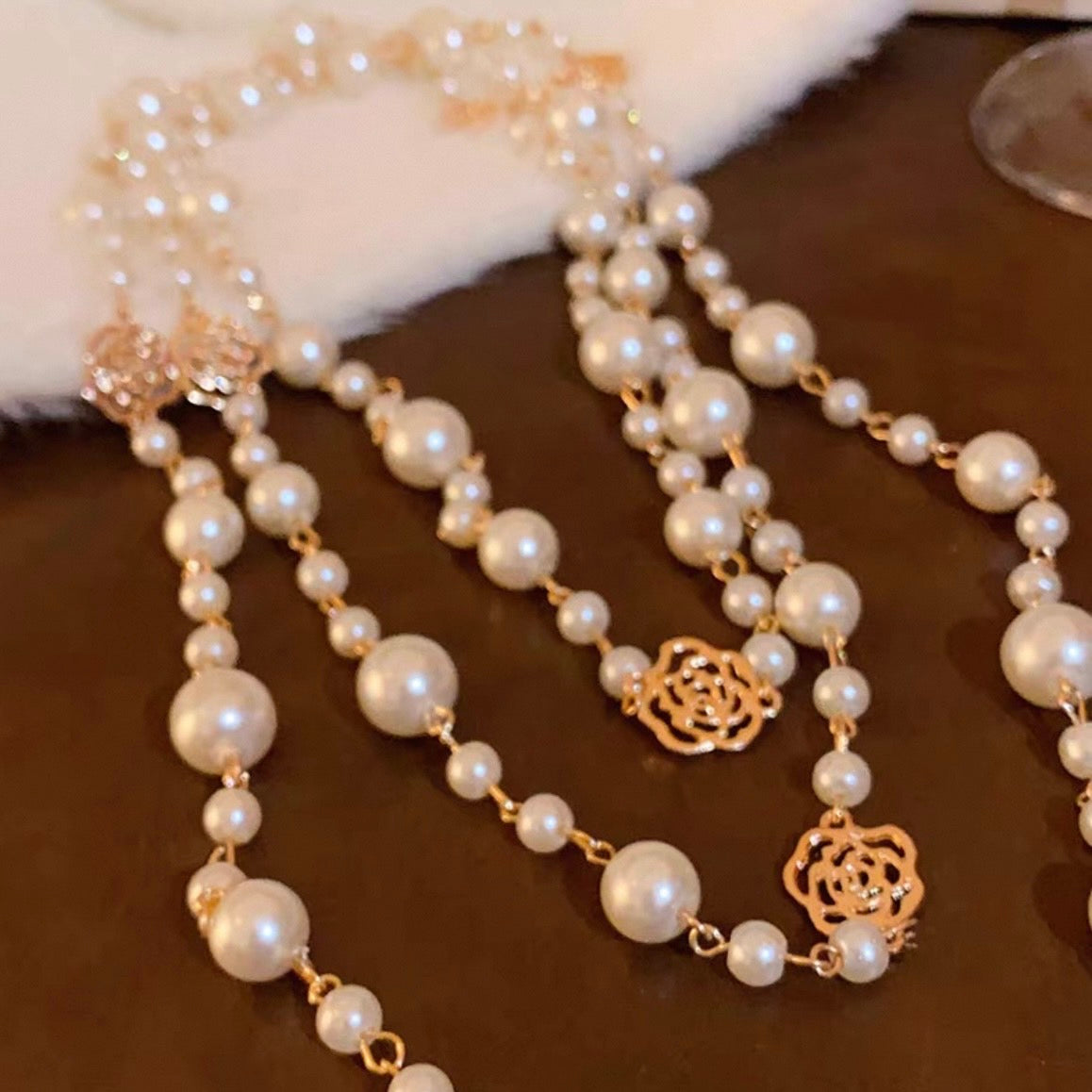 super long rose pearl necklace