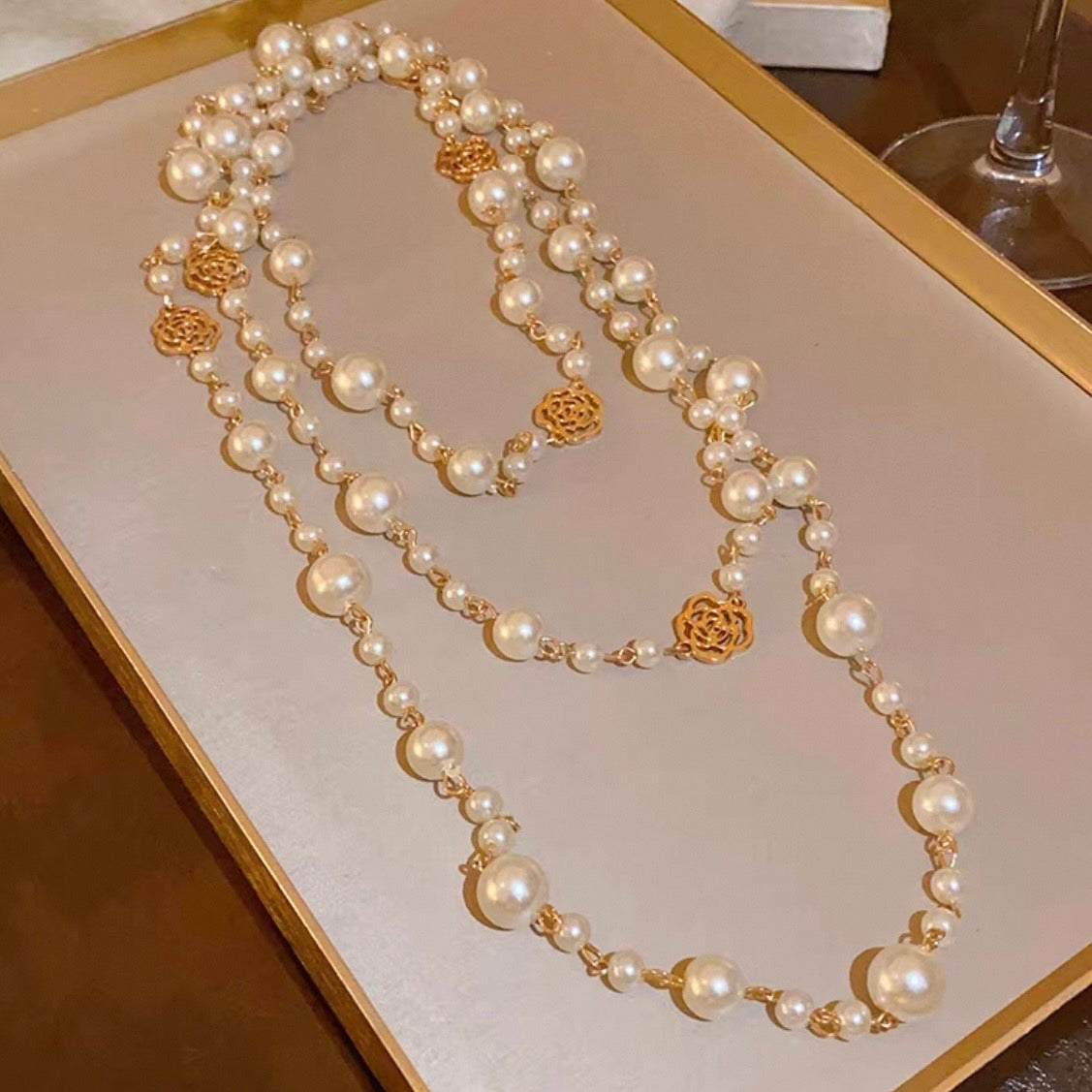 super long rose pearl necklace