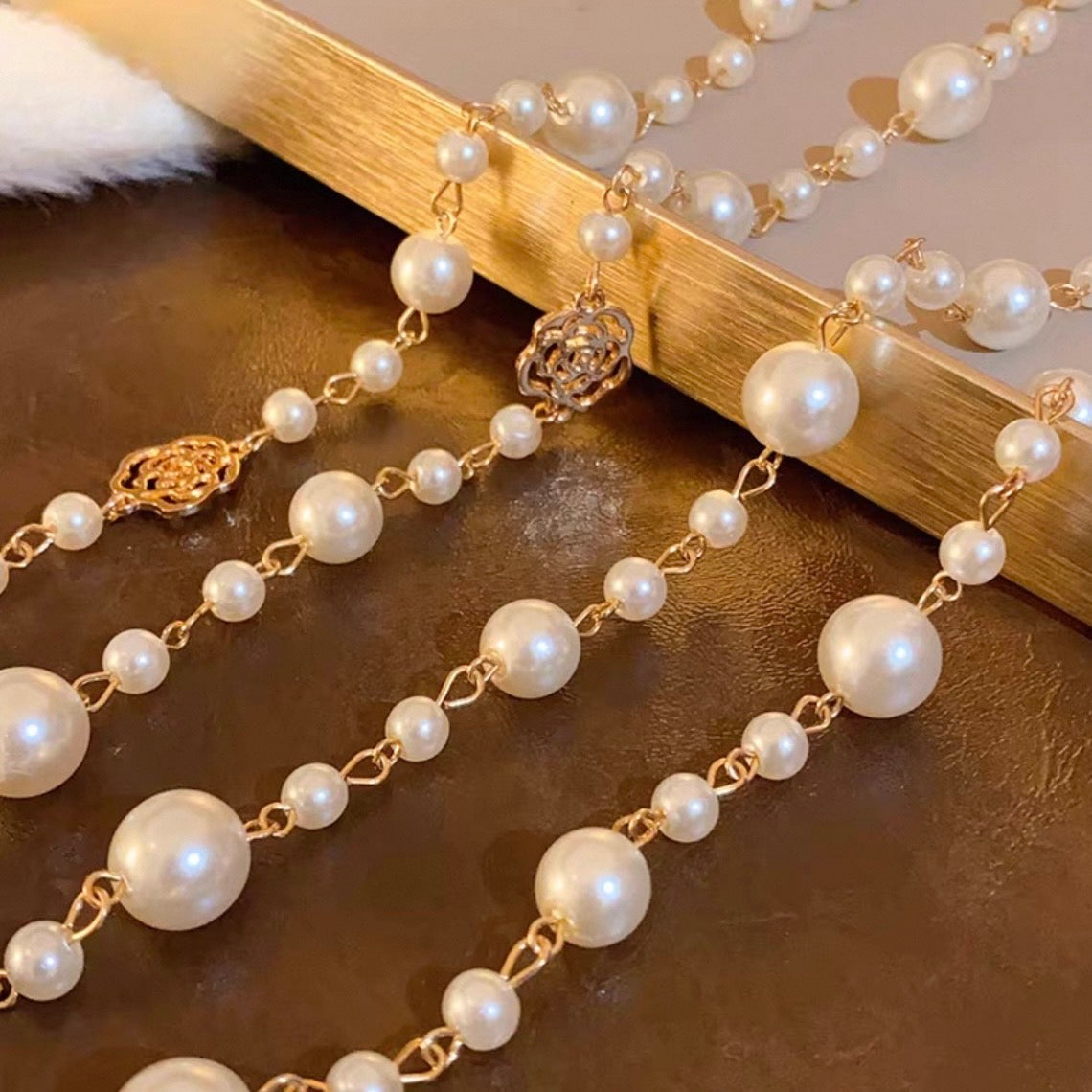 super long rose pearl necklace
