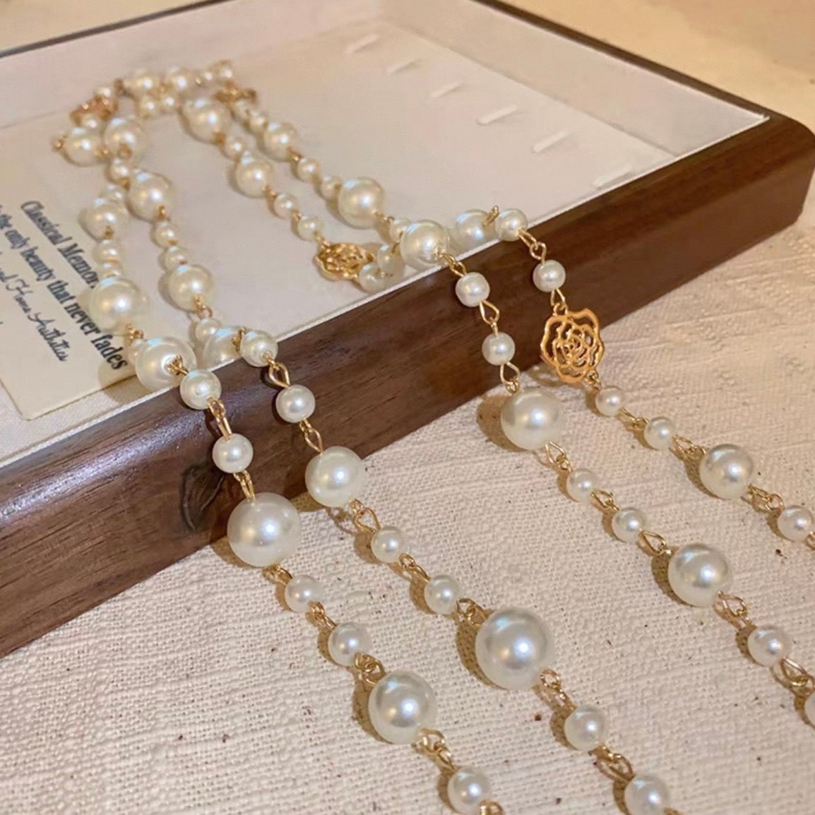 super long rose pearl necklace