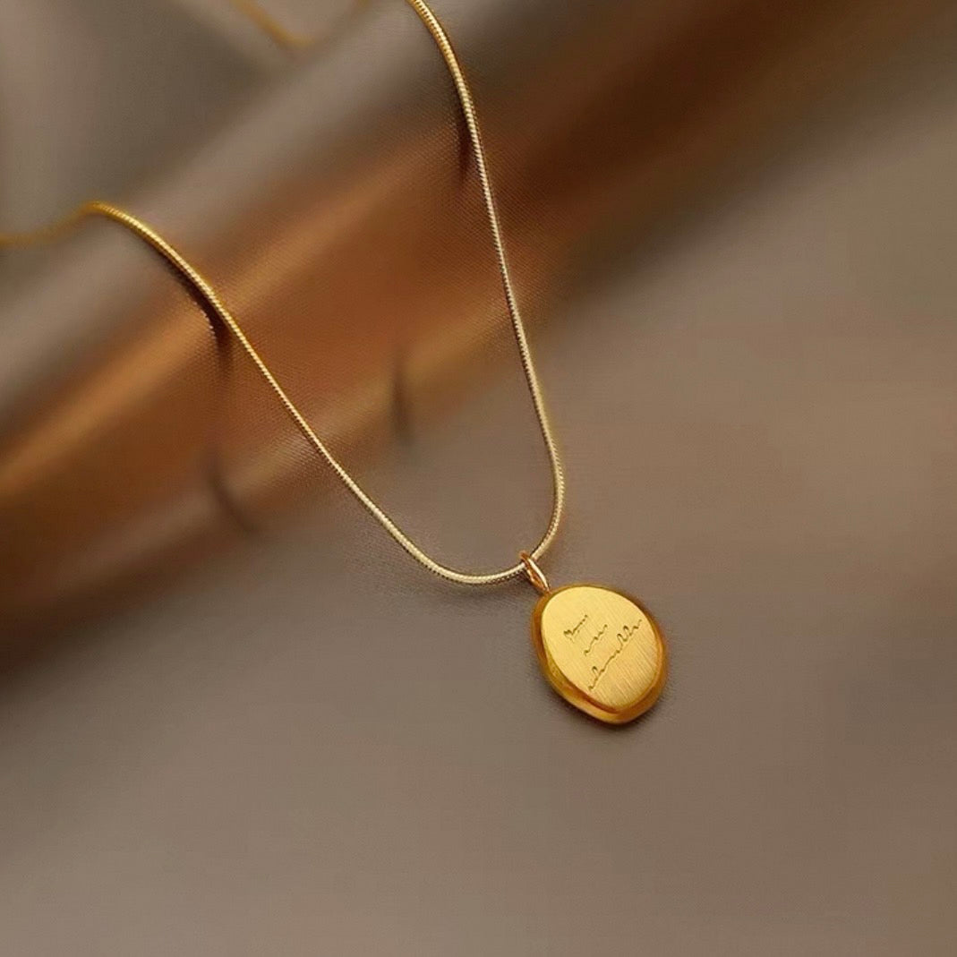 gold matte plate necklace