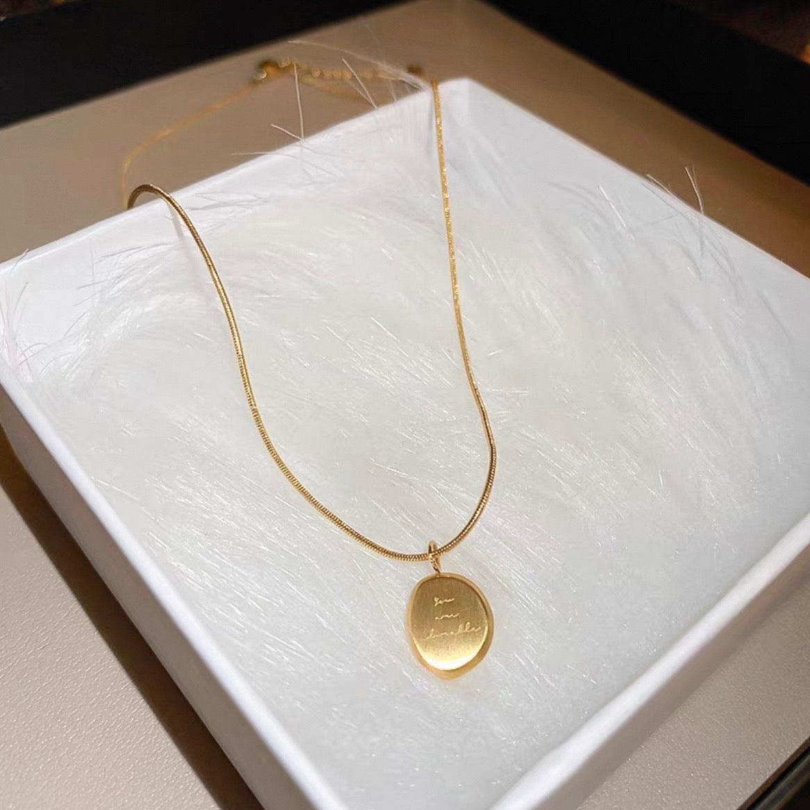 gold matte plate necklace