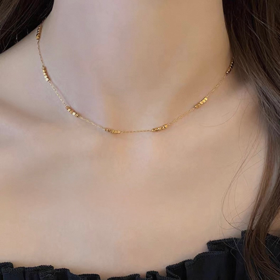 tiny dot gold necklace