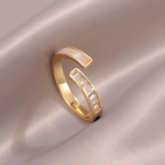 white & gold open ring