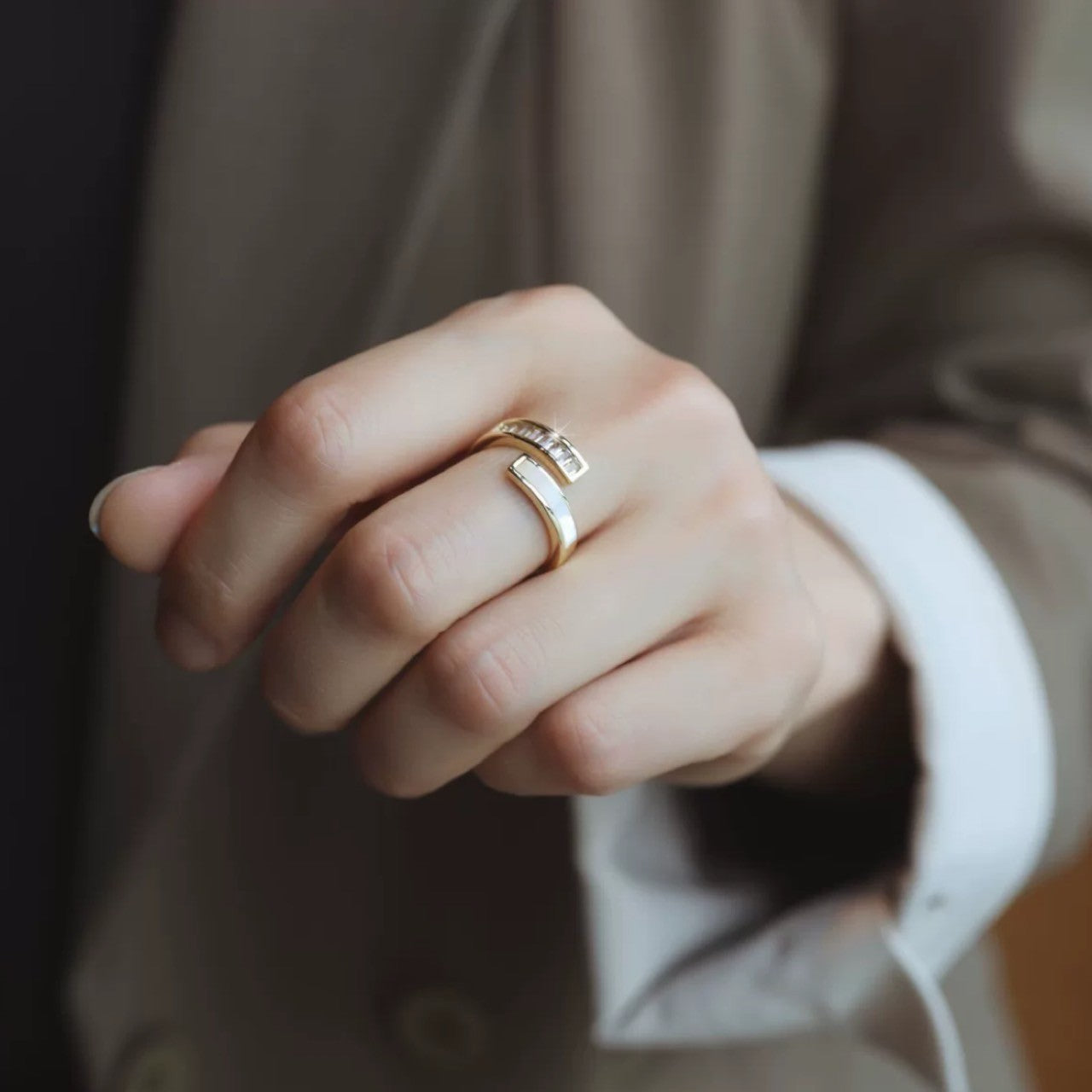 white & gold open ring