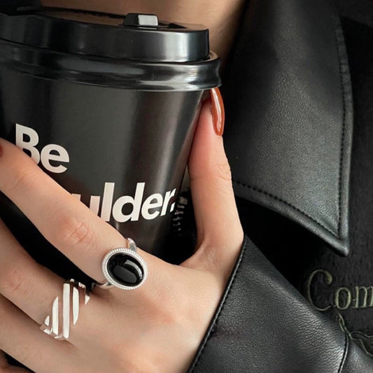 multi layer ring & black stone ring