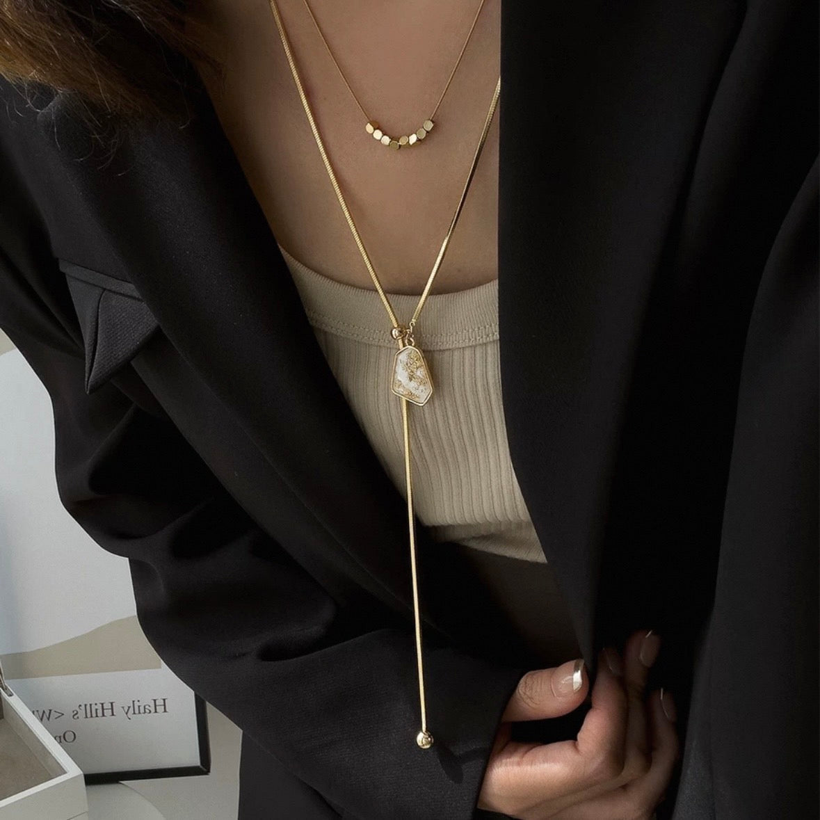 luxury stone long necklace