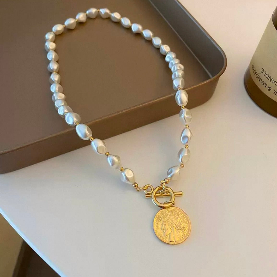baroque pearl coin necklace