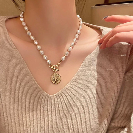 baroque pearl coin necklace
