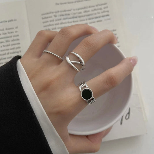 black circle ring & line Z ring ＆ ballchain ring