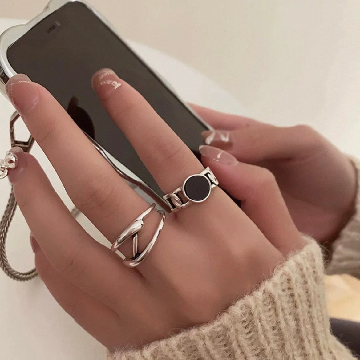 black circle ring & line Z ring ＆ ballchain ring