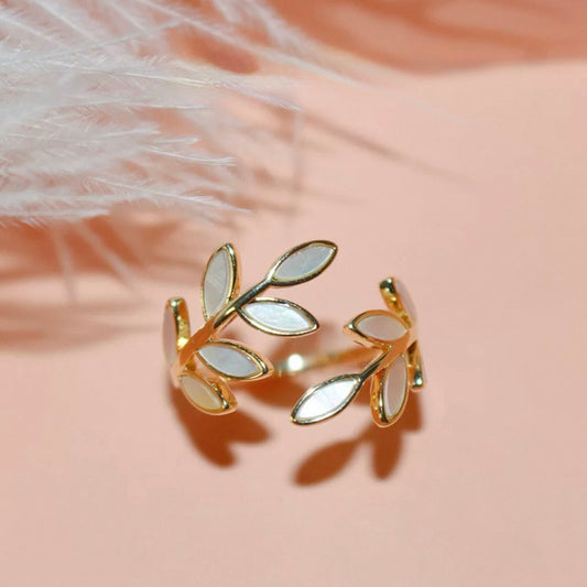 white leaf open ring
