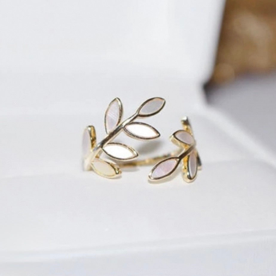 white leaf open ring