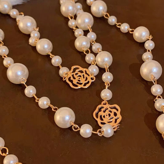 super long rose pearl necklace