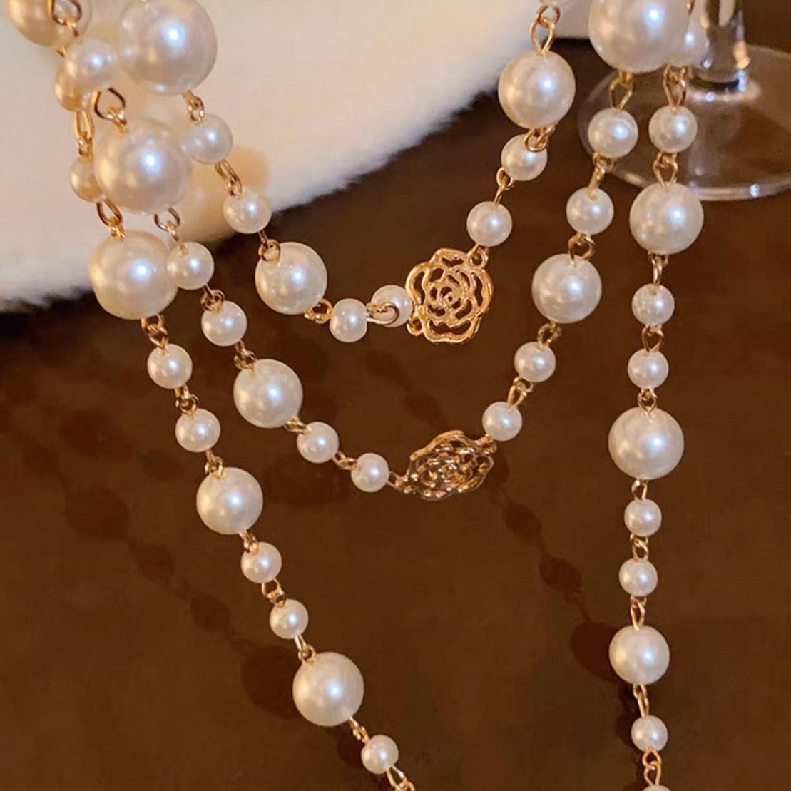 super long rose pearl necklace