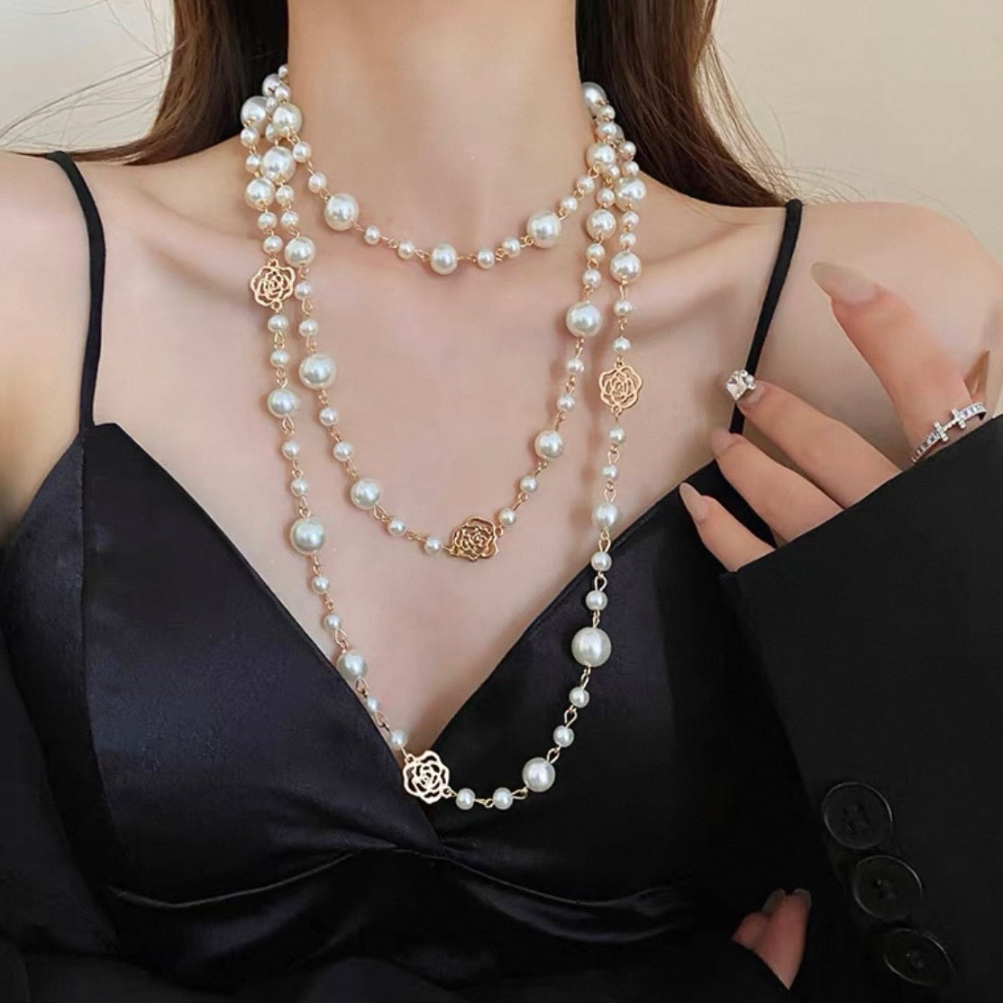 super long rose pearl necklace