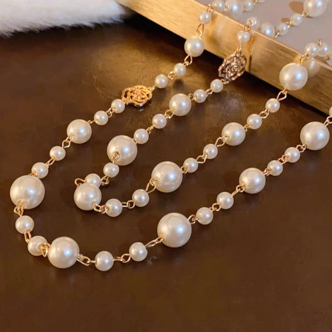 super long rose pearl necklace
