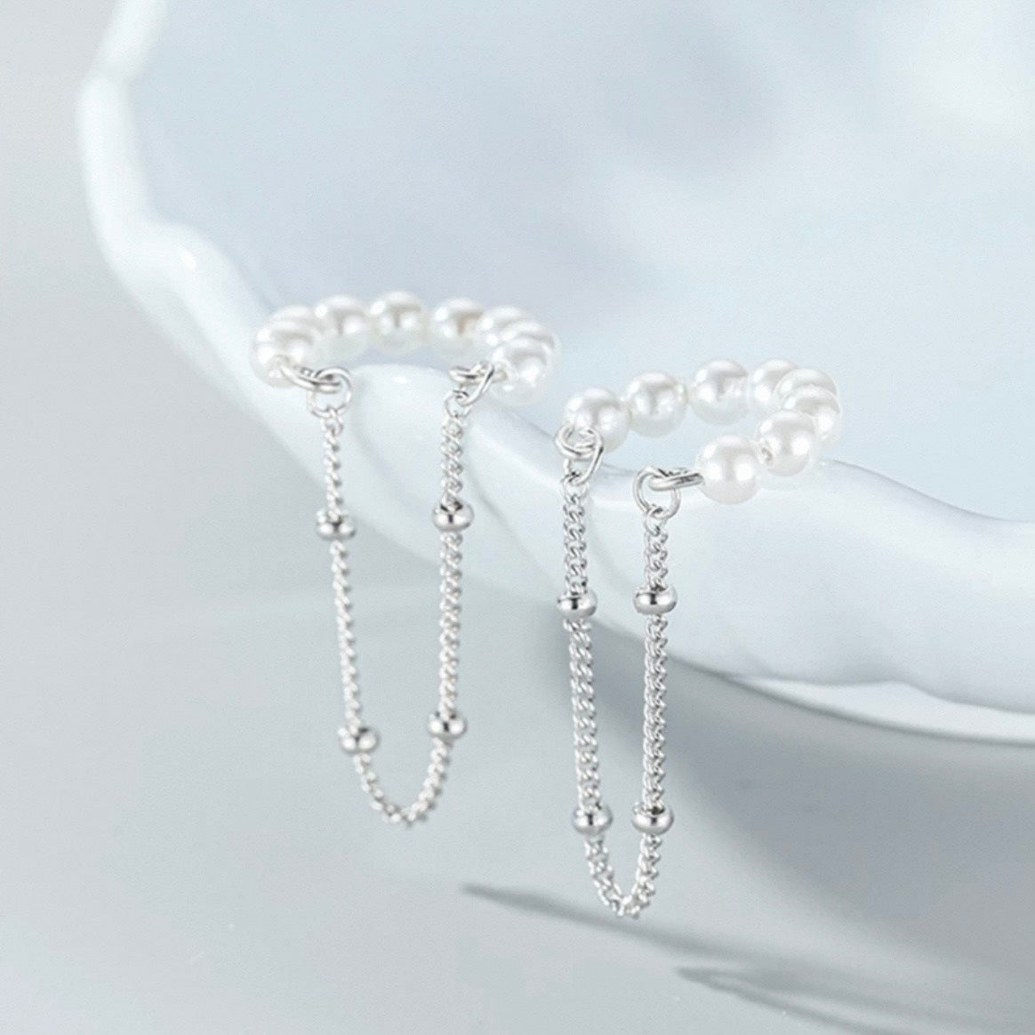 dual pearl & chain earcuff